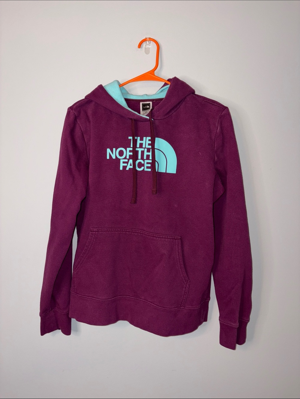The North Face Plum Hoodie with Aqua Logo Medium